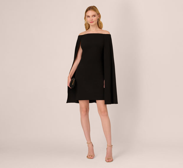 aidan mattox Off The Shoulder Cape Dress In Black