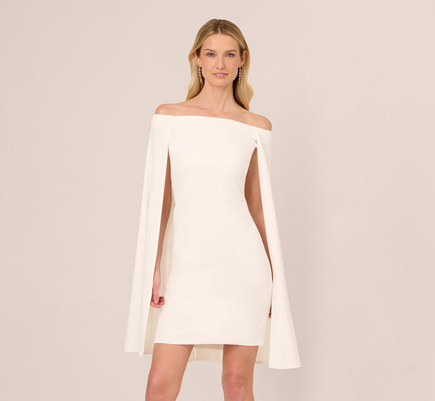 Aidan Mattox Off The Shoulder Cape Dress In Ivory