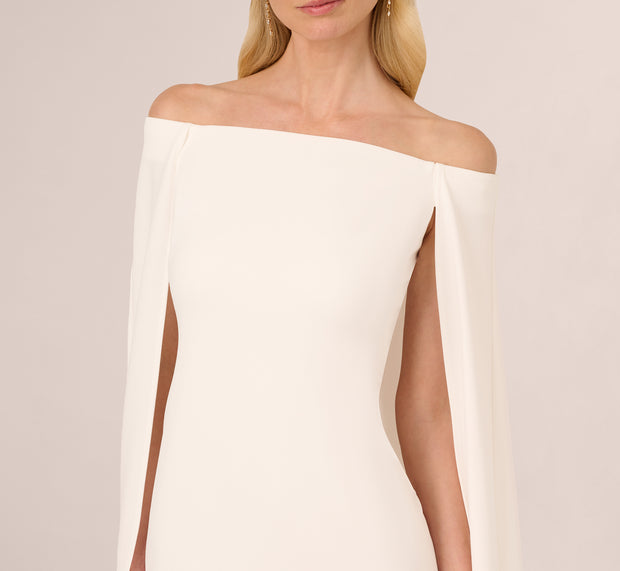 Aidan Mattox Off The Shoulder Cape Dress In Ivory