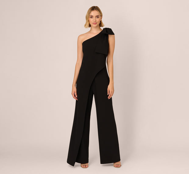 Aidan Mattox One Shoulder Bow Jumpsuit In Black
