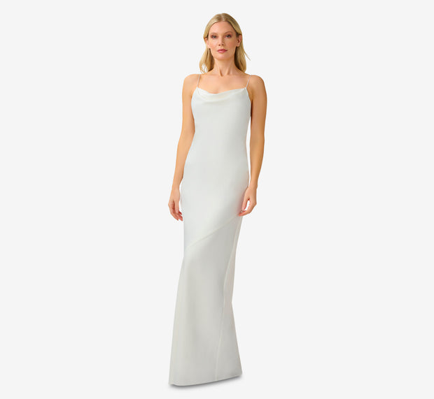 aidan mattox Satin Cowl Slip Gown In Ivory