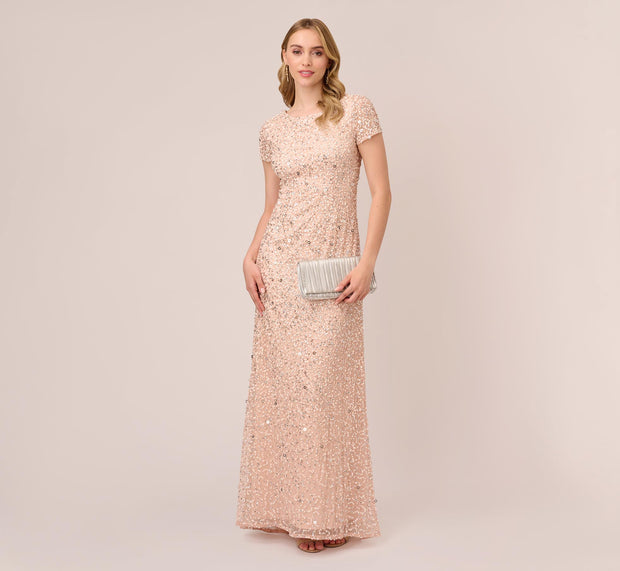 aidan mattox Scoop Back Sequin Gown In Blush