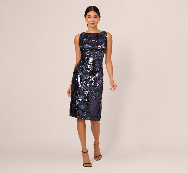 Aidan Mattox Sequin Sheath Dress In Navy