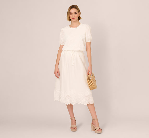 Aidan Mattox Short Sleeve 3D Eyelet Top In White