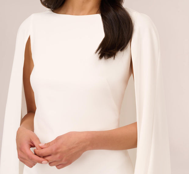 Aidan Mattox Structured Cape Sheath Dress In Ivory