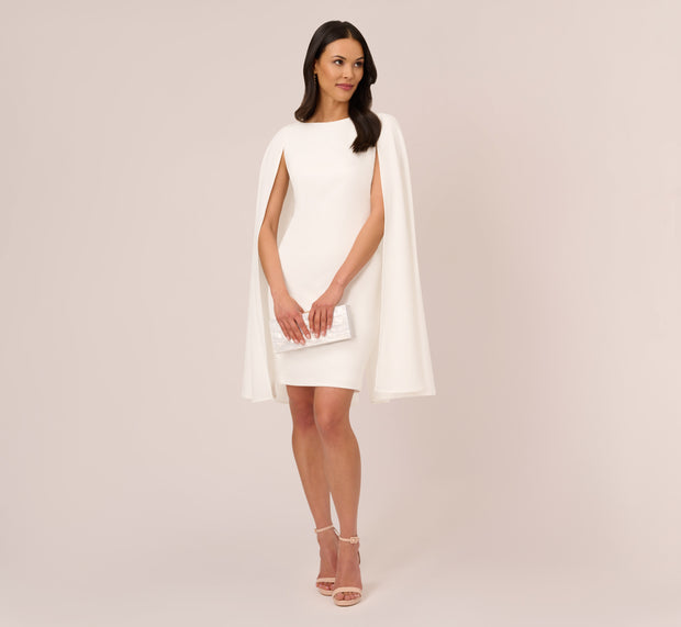 aidan mattox Structured Cape Sheath Dress In Ivory