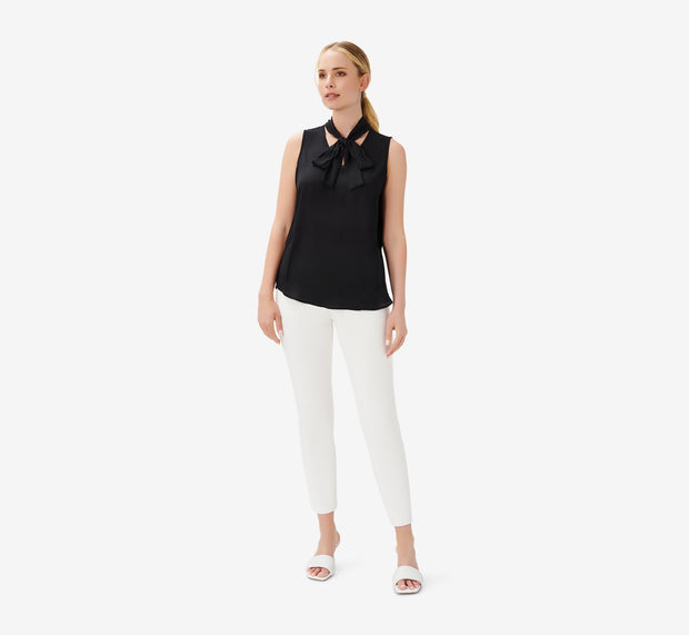 aidan mattox Tie-Neck Crepe Top In Black