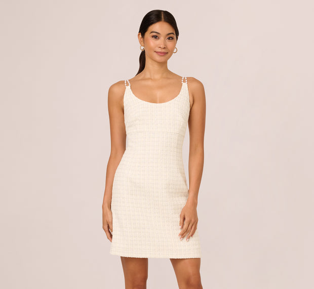 Aidan Mattox Tweed Pearl Short Dress In Ivory
