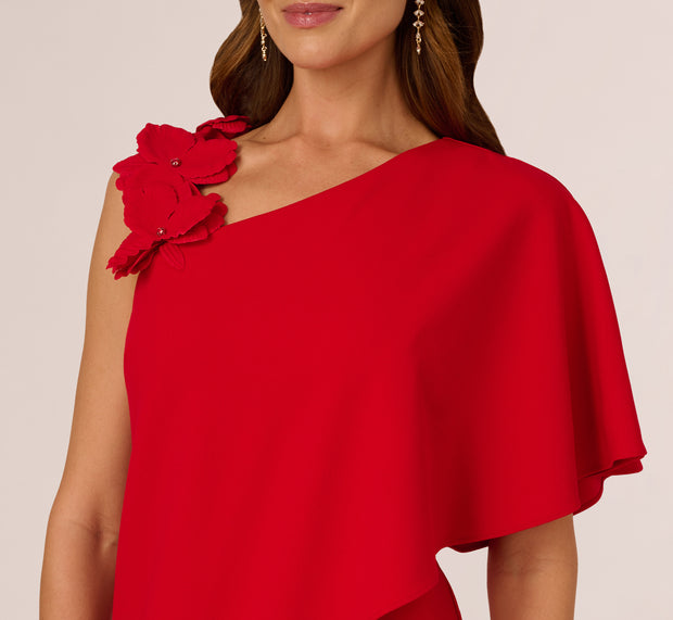 Aidan Mattox Asymmetrical 3D Floral Jumpsuit In Hot Pepper