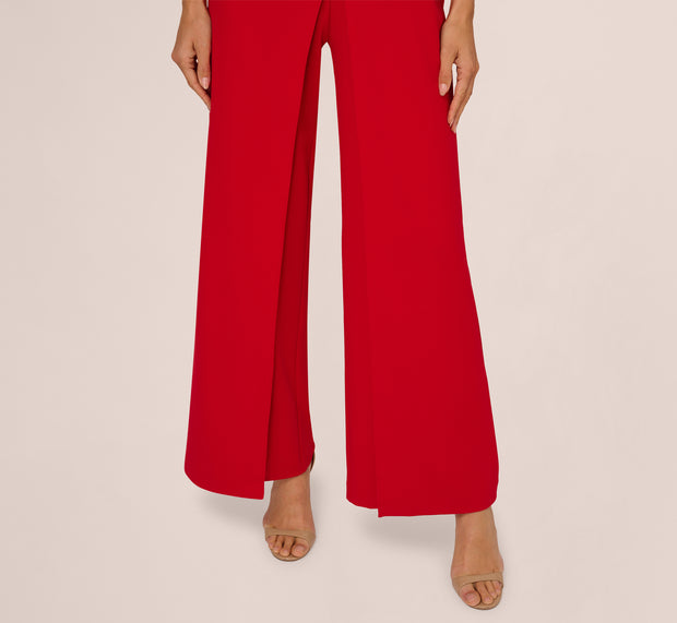 Aidan Mattox Asymmetrical 3D Floral Jumpsuit In Hot Pepper