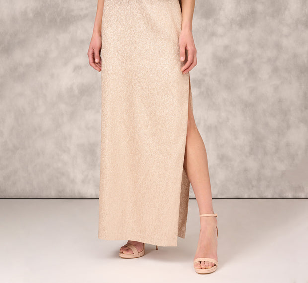 Aidan Mattox Asymmetrical Column Gown With Ruffle Details In Taupe