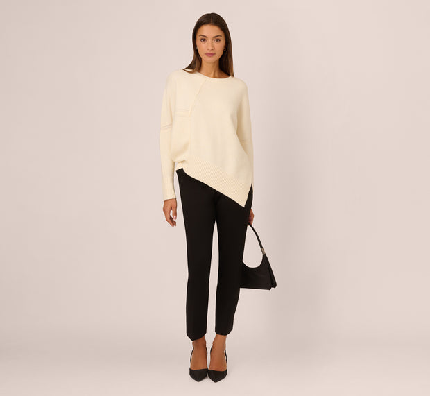aidan mattox Asymmetrical Slouchy Dolman Sleeve Pullover Sweater In Cream