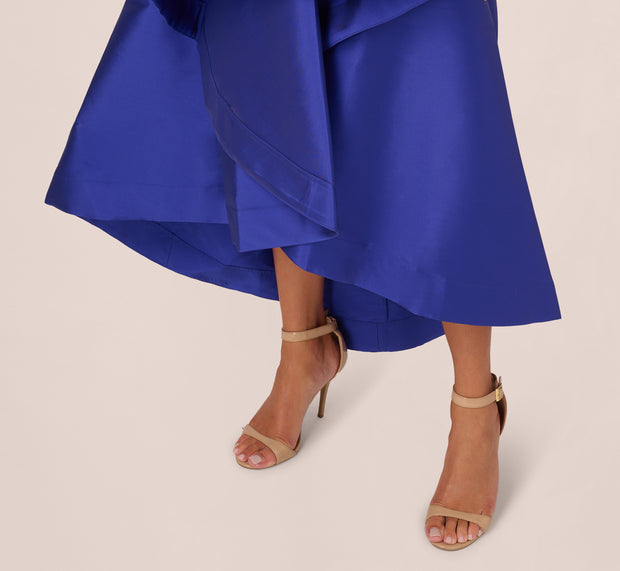 Aidan Mattox Bead Mikado High Low Long Dress In Ultra Blue