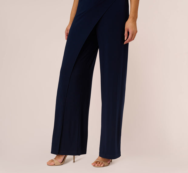 Aidan Mattox Beaded One-Shoulder Matte Jersey Jumpsuit In Midnight