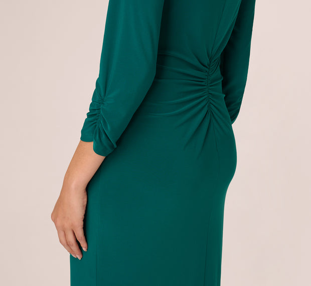 Aidan Mattox Boat Neck Sheath Short Dress In Dark Ivy