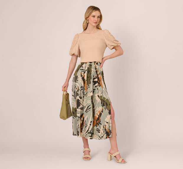 Aidan Mattox Bubble Sleeve Embroidered Top In Champagne Blush