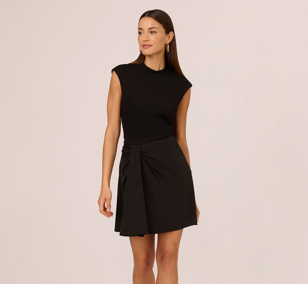 Aidan Mattox Cap Sleeve A Line Dress With Twisted Waist In Black