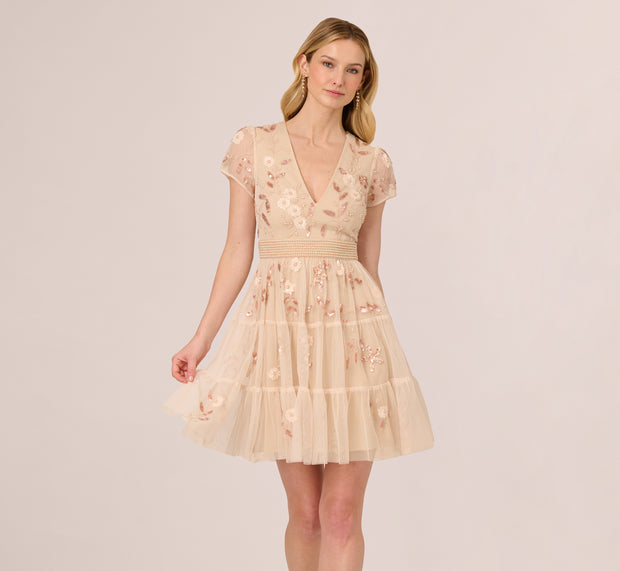Aidan Mattox Cap Sleeve Pearly Sequin Cocktail Dress In Pale Pink
