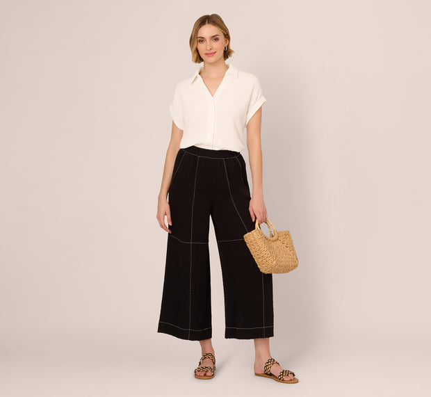 Aidan Mattox Cap Sleeve Semisheer Textured Button Front Top In Ivory