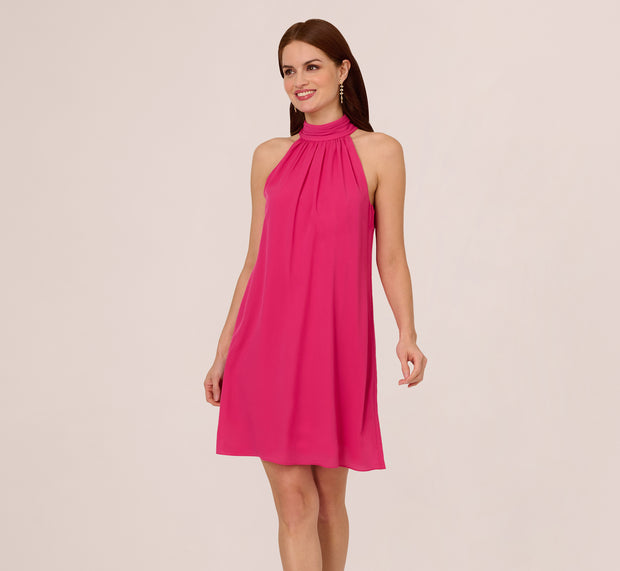 Aidan Mattox Chiffon Halter Trapeze Dress In Hot Pink