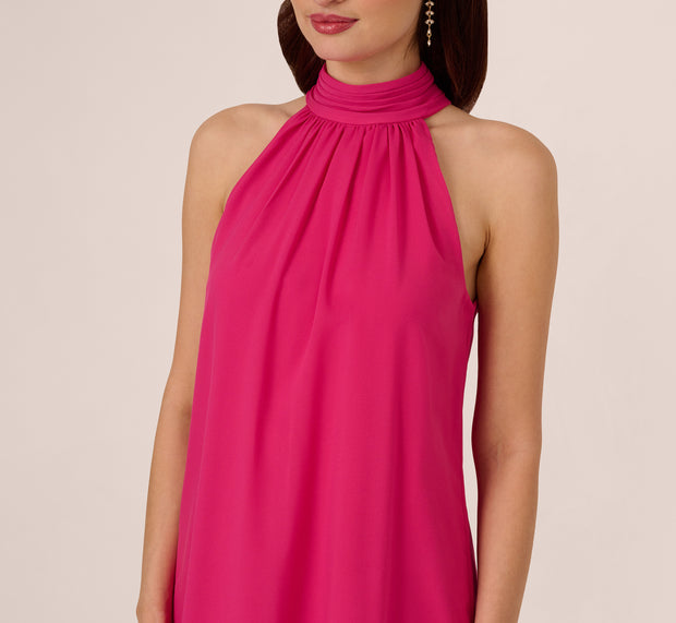Aidan Mattox Chiffon Halter Trapeze Dress In Hot Pink