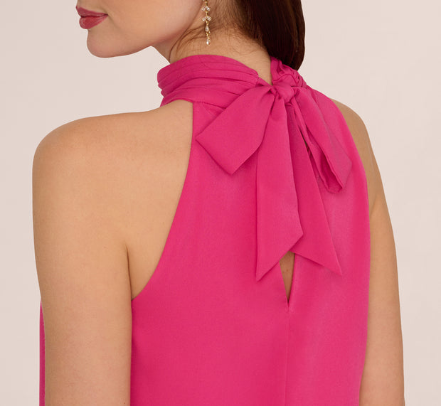 Aidan Mattox Chiffon Halter Trapeze Dress In Hot Pink