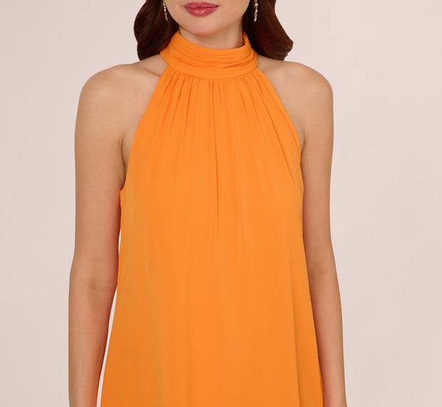 Aidan Mattox Chiffon Halter Trapeze Dress In Orange