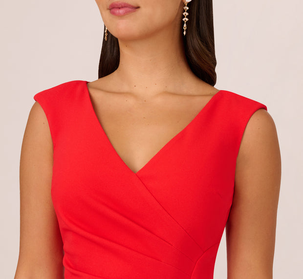 Aidan Mattox Crepe Sheath Dress With Draped Details In Red Crush