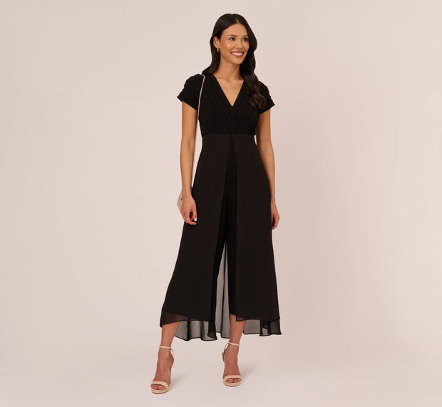 aidan mattox Cropped Jumpsuit With Pintuck Bodice In Black