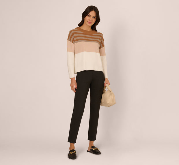 aidan mattox Drop Shoulder Boat Neck Color Blocked Sweater In Camel Ht Oatmeal Bloc