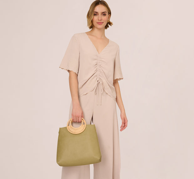 Aidan Mattox Embroidered Airflow Top And Wide Leg Pant Set In Pebble
