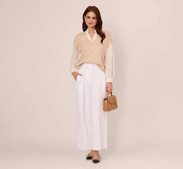 aidan mattox Extended Shoulder Sweater Vest Twofer Shirt In Champagne Blush Ivory