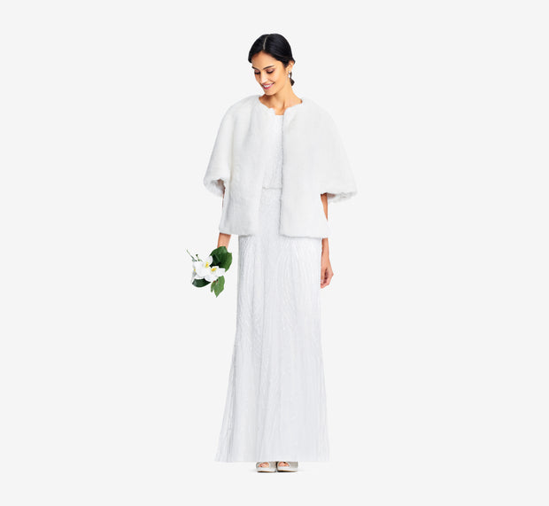 Aidan Mattox Faux Fur Open Front Cape Jacket In Ivory