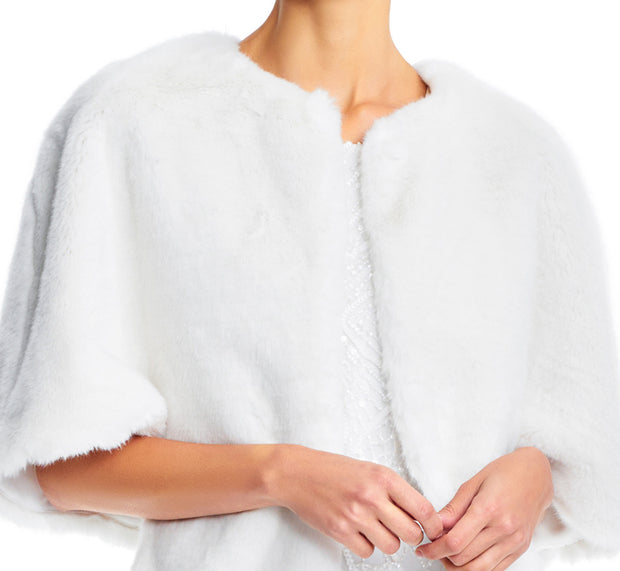 Aidan Mattox Faux Fur Open Front Cape Jacket In Ivory