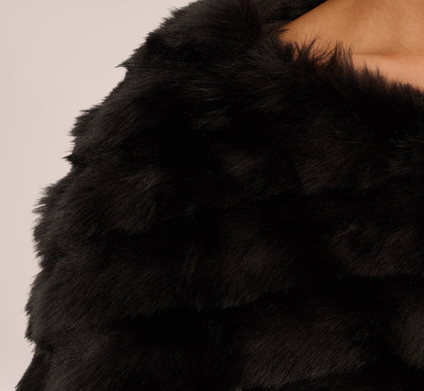 Aidan Mattox Faux Fur Wrap With Stone Brooch In Black
