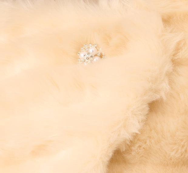 Aidan Mattox Faux Fur Wrap With Stone Brooch In Champagne