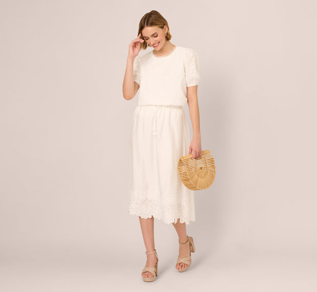 Aidan Mattox Floral Embroidered Hem Midi Skirt In Ivory