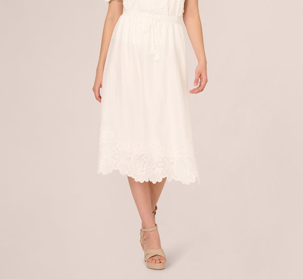 Aidan Mattox Floral Embroidered Hem Midi Skirt In Ivory