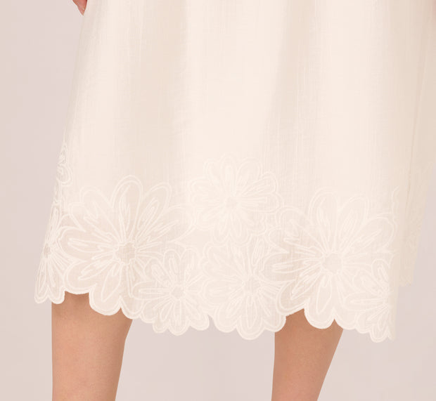 Aidan Mattox Floral Embroidered Hem Midi Skirt In Ivory