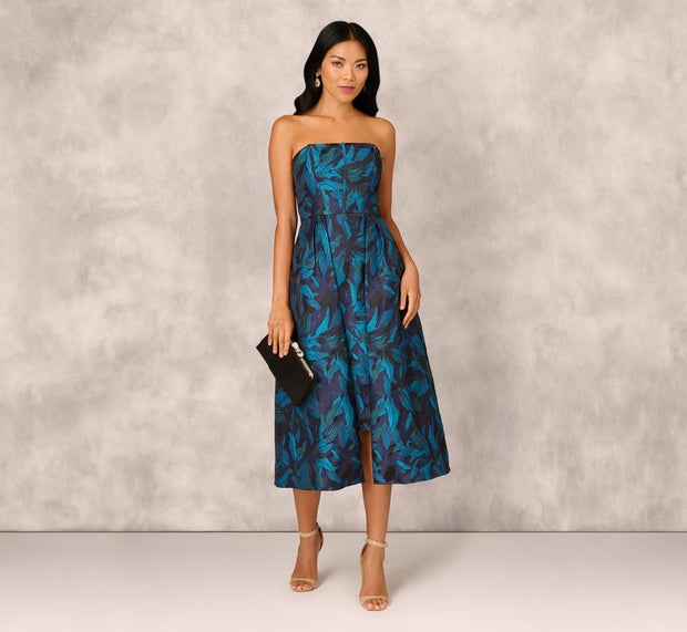 Aidan Mattox Floral Jacquard Midi Dress In Blue Black Multi