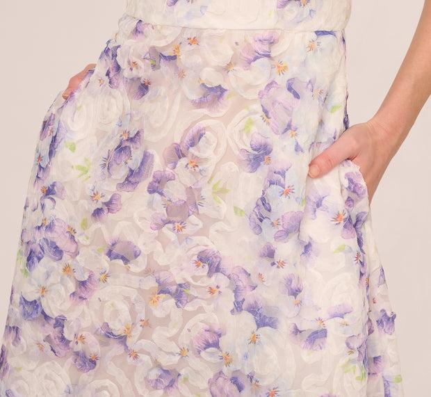 Aidan Mattox Floral Tulle Soutache A Line Midi Dress With Embellished Straps In Ivo