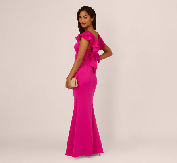 aidan mattox Flutter Sleeve Mermaid Gown In Fuchsia
