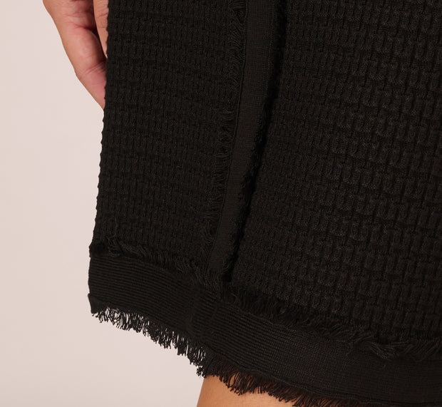 Aidan Mattox Fray Trimmed Pencil Skirt With Pockets In Black