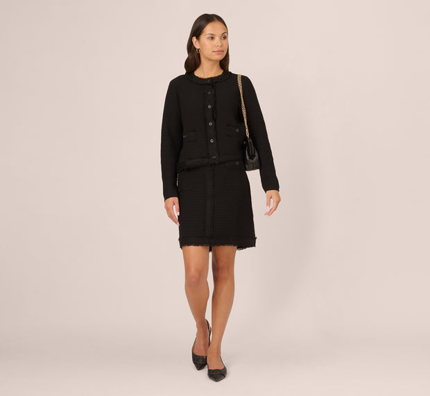 aidan mattox Fray Trimmed Pencil Skirt With Pockets In Black