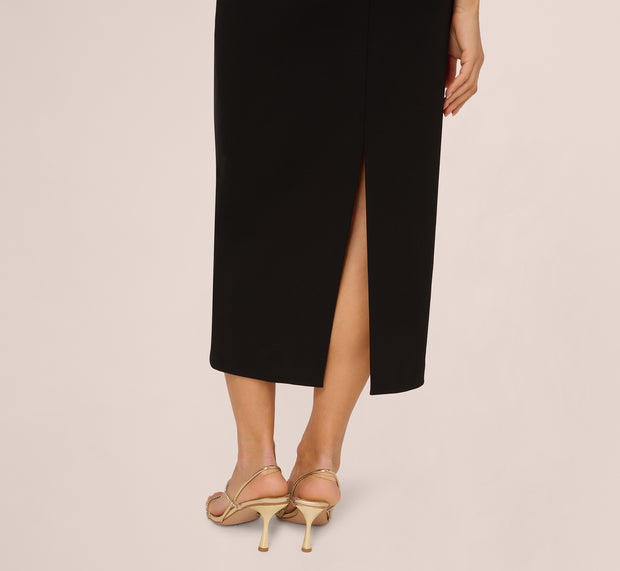 Aidan Mattox Halter Buckle Detail Midi Dress In Black