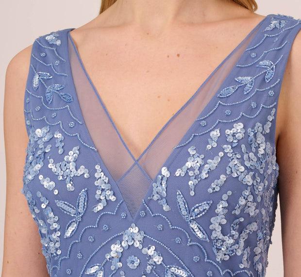 Aidan Mattox Hand-Beaded Ankle-Length Dress In French Blue