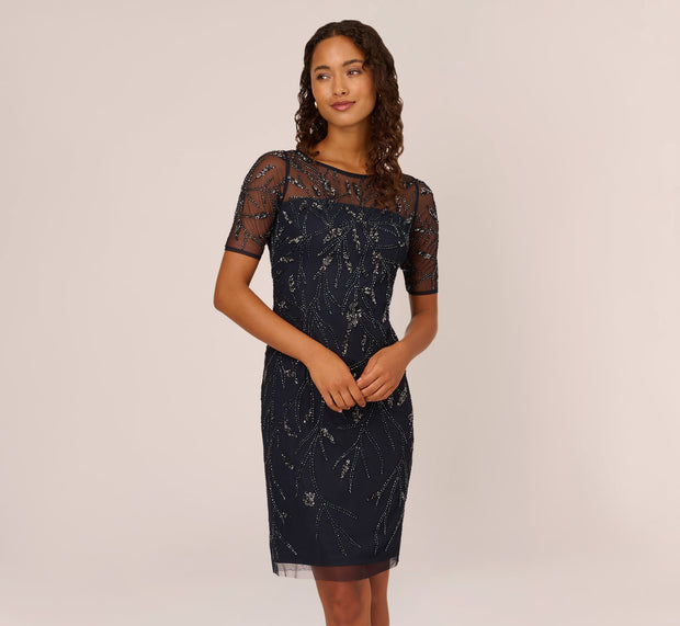 Aidan Mattox Hand-Beaded Cocktail Dress In Midnight