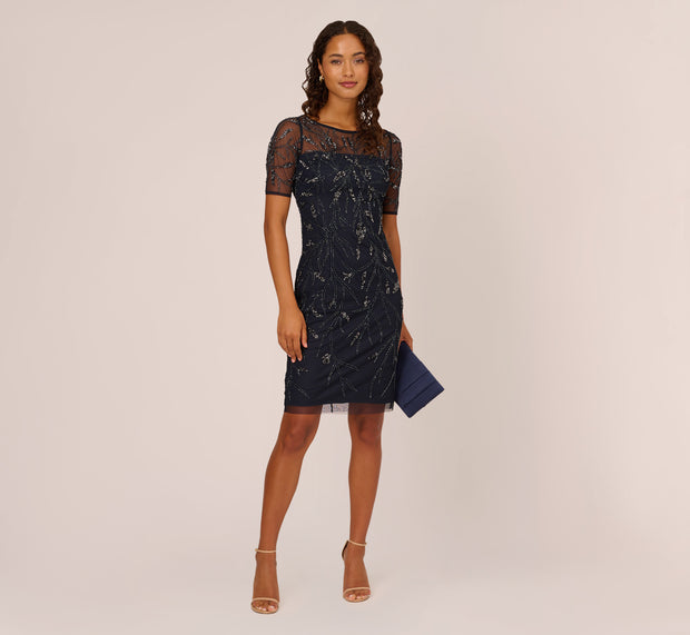 aidan mattox Hand-Beaded Cocktail Dress In Midnight