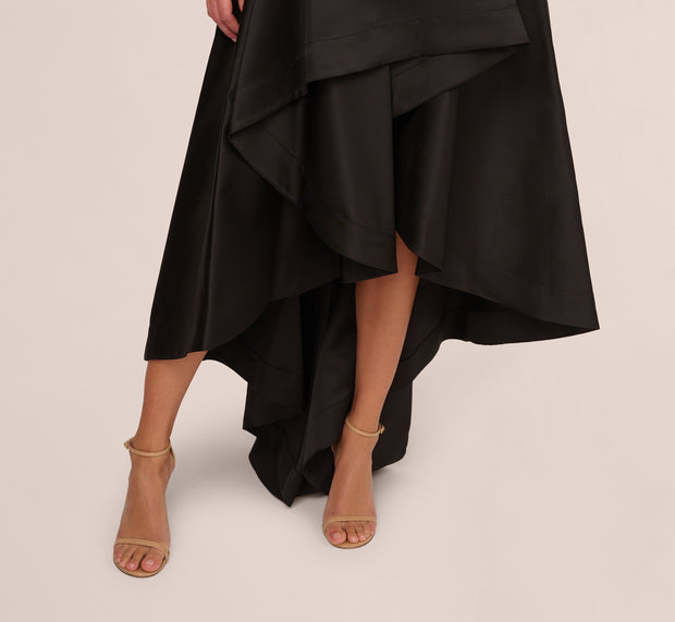 Aidan Mattox High Low Mikado Gown With Asymmetrical Detail In Black