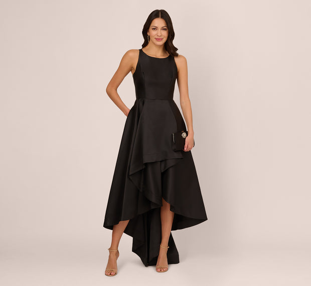aidan mattox High Low Mikado Gown With Asymmetrical Detail In Black